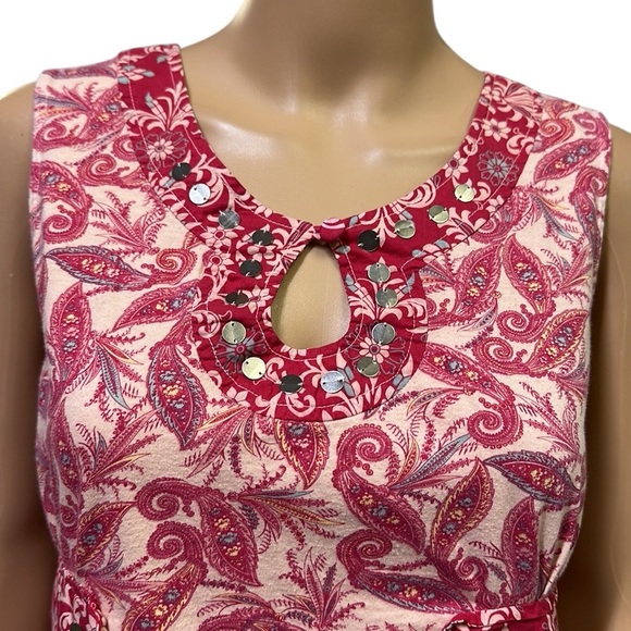 One World Cotton Paisley Print Sleeveless Embellished Tunic Top Blouse Womens S - Picture 7 of 13